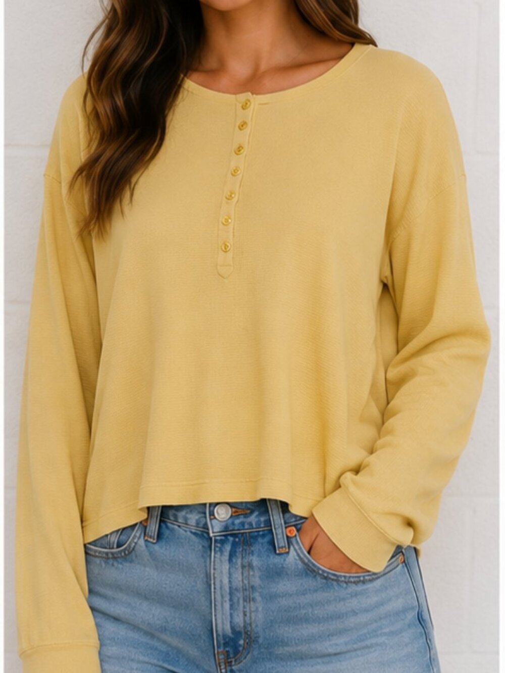 Yellow ll bean button front long sleeve X-Large
